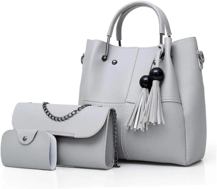 Women Fashion Handbags Shoulder Crossbody Bags Satchels Card Purse Faux Leather Tote 3 Pieces
