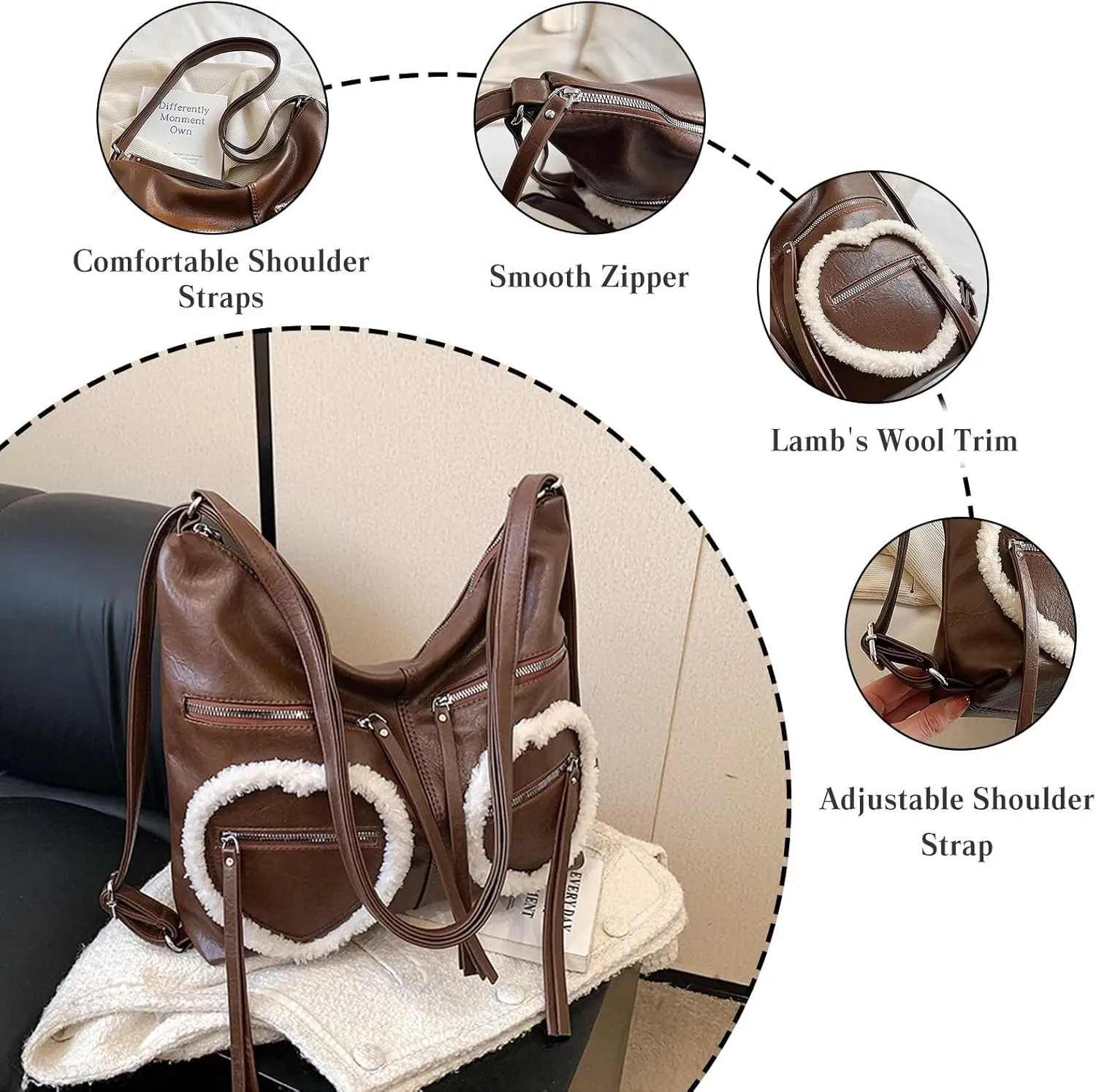 Women Handbag PU Leather Large Capacity Top-handle Fashion Messenger Satchel Waterproof Shoulder Crossbody