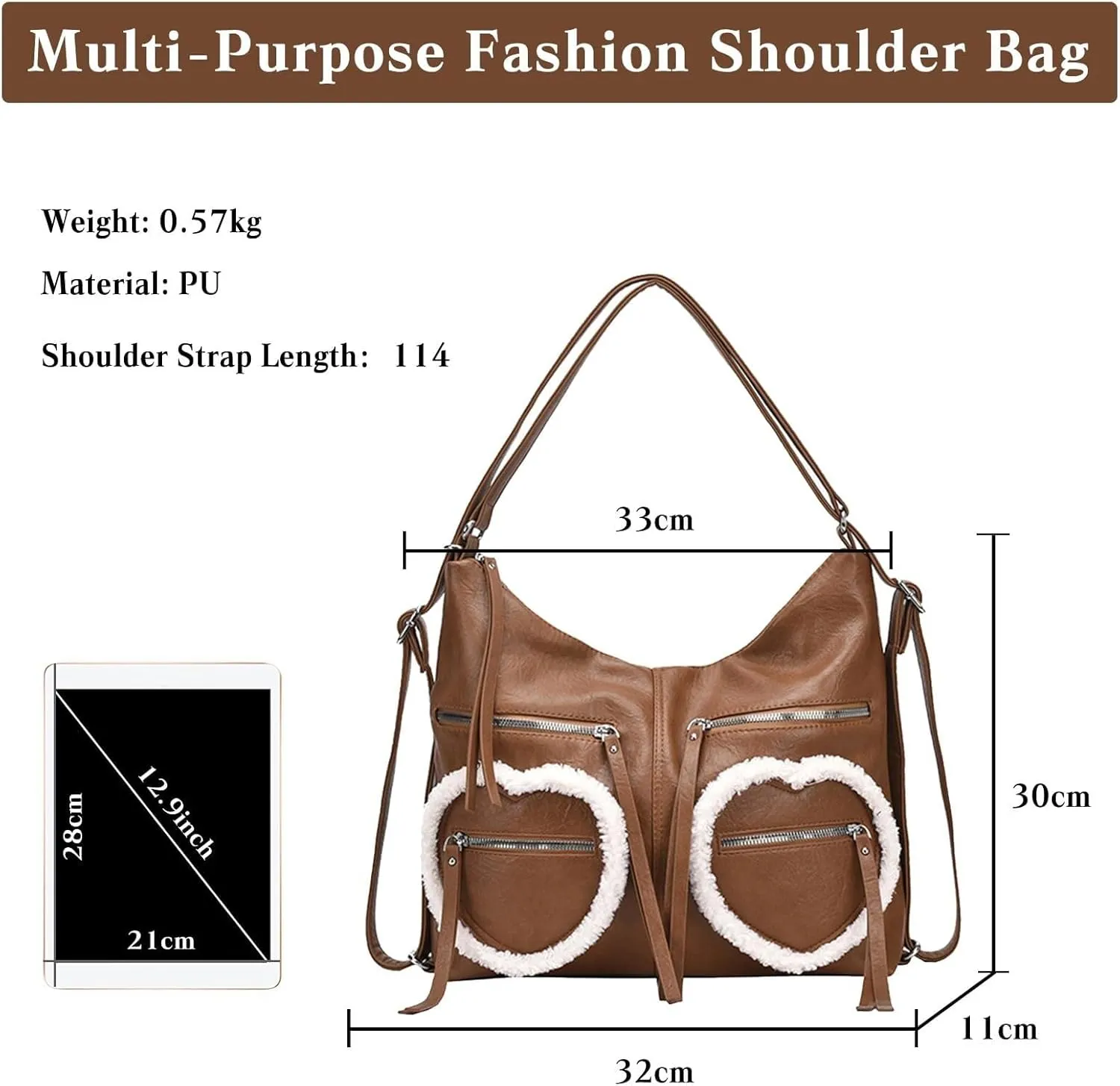 Women Handbag PU Leather Large Capacity Top-handle Fashion Messenger Satchel Waterproof Shoulder Crossbody