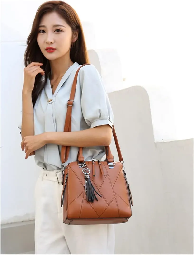 Women Handbags Purses Set 4pcs Leather Shoulder Top Handle Satchels with Pendant