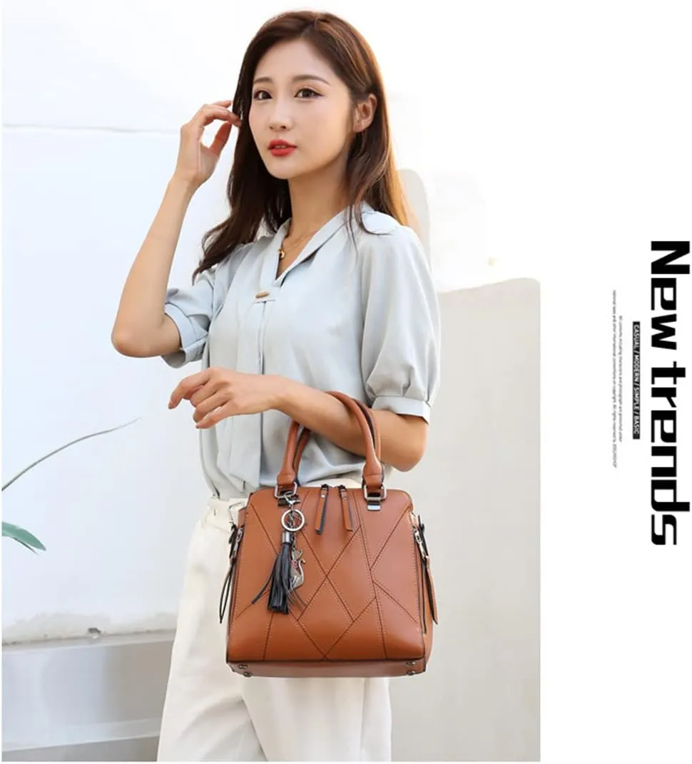 Women Handbags Purses Set 4pcs Leather Shoulder Top Handle Satchels with Pendant