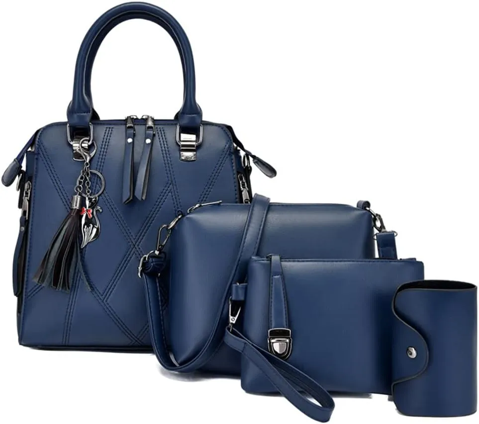 Women Handbags Purses Set 4pcs Leather Shoulder Top Handle Satchels with Pendant