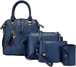 Women Handbags Purses Set 4pcs Leather Shoulder Top Handle Satchels with Pendant