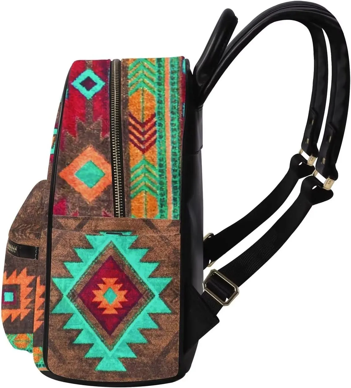 Women Mini Pu Leather Backpack Tribal Aztec Stripe Ethnic Southwest Pattern Casual Daypacks Ladies Travel Shoulder Bags with Side Pockets
