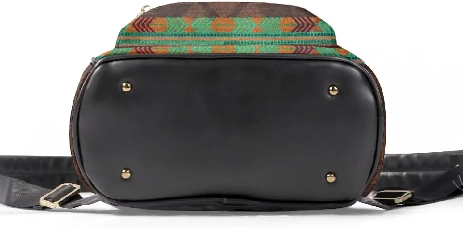 Women Mini Pu Leather Backpack Tribal Aztec Stripe Ethnic Southwest Pattern Casual Daypacks Ladies Travel Shoulder Bags with Side Pockets