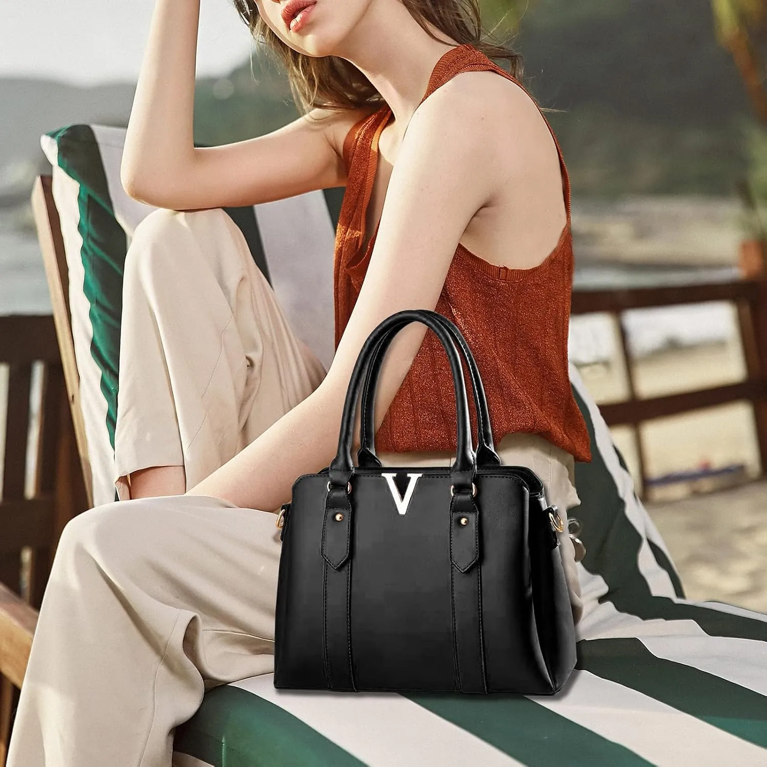 Women Purses and Handbags Stylish Shoulder Tote Bags Top Handle Satchel Retro Crossbody Bag Black