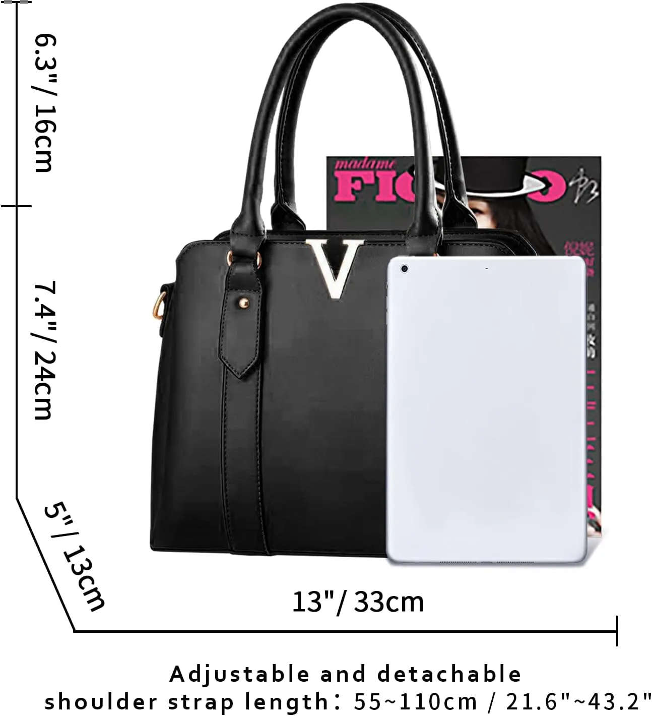 Women Purses and Handbags Stylish Shoulder Tote Bags Top Handle Satchel Retro Crossbody Bag Black