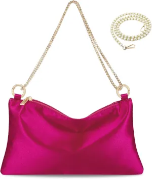 Women Satin Evening Handbag Wedding Prom Clutch Purse Formal Cocktail Party Clutches Shoulder Bag with 2 Bag Chains
