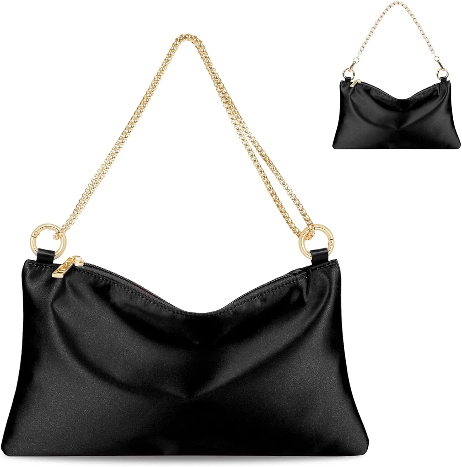 Women Satin Evening Handbag Wedding Prom Clutch Purse Formal Cocktail Party Clutches Shoulder Bag with 2 Bag Chains