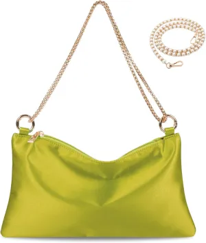 Women Satin Evening Handbag Wedding Prom Clutch Purse Formal Cocktail Party Clutches Shoulder Bag with 2 Bag Chains