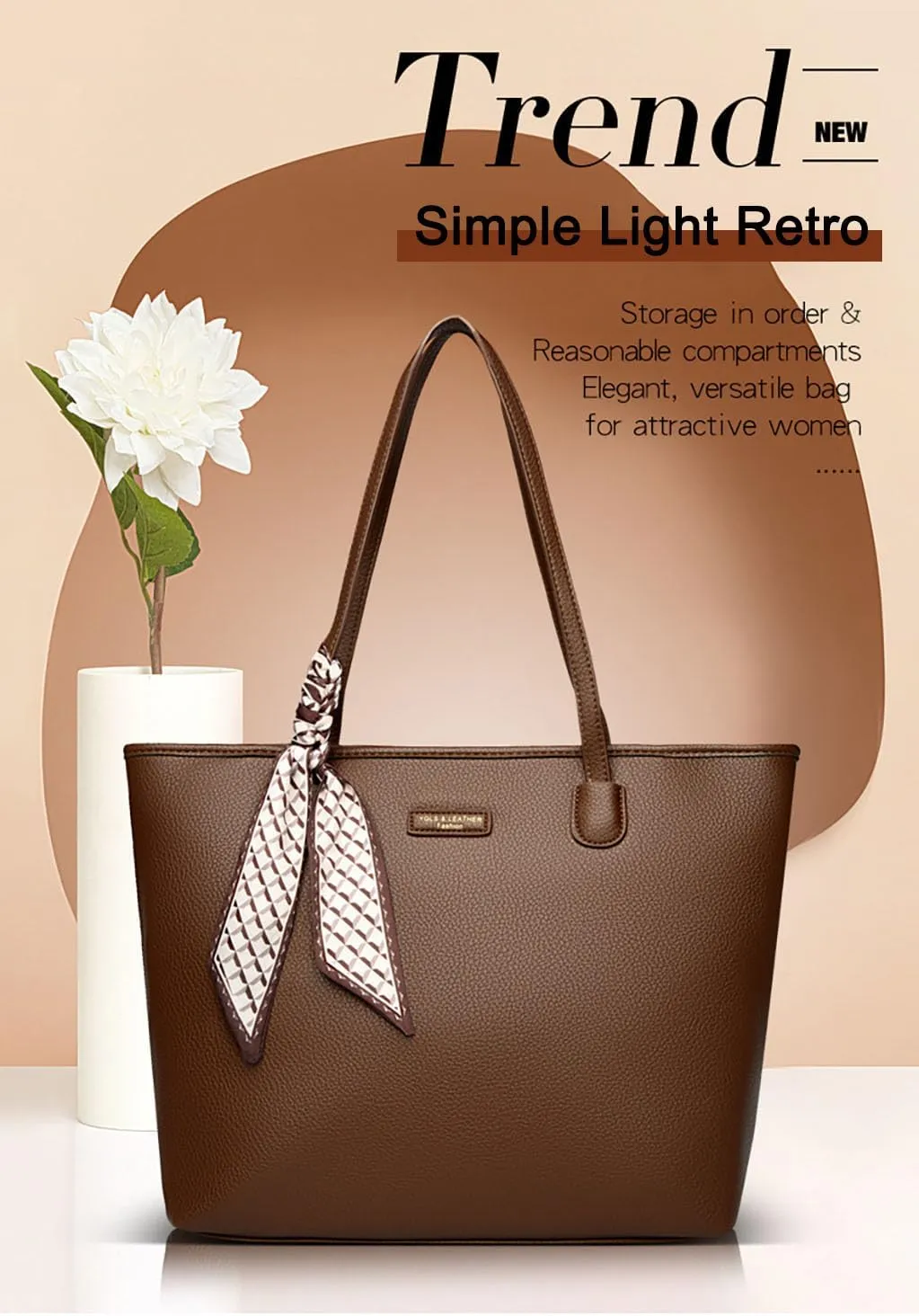 Women Tote Bags Ribbon Decoration Stylish Shoulder Bag Top Handle Satchel PU Faux Leather Big Capacity Handbags