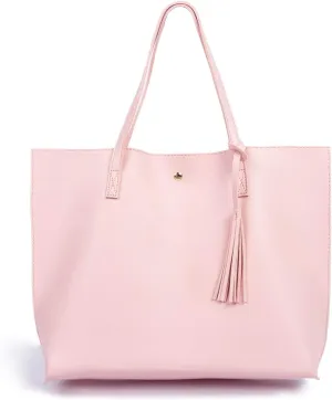 Women Tote Bags Top Handle Satchel Handbags PU Faux Leather Tote Bag with Tassel Shoulder Purse