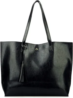 Women Tote Bags Top Handle Satchel Handbags PU Faux Leather Tote Bag with Tassel Shoulder Purse