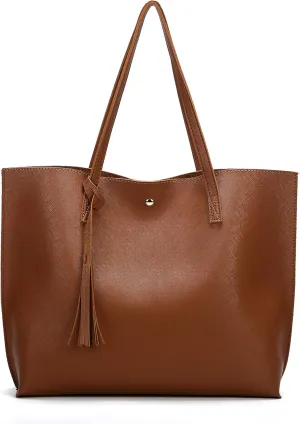 Women Tote Bags Top Handle Satchel Handbags PU Faux Leather Tote Bag with Tassel Shoulder Purse
