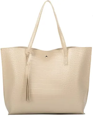 Women Tote Bags Top Handle Satchel Handbags PU Faux Leather Tote Bag with Tassel Shoulder Purse