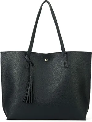Women Tote Bags Top Handle Satchel Handbags PU Faux Leather Tote Bag with Tassel Shoulder Purse