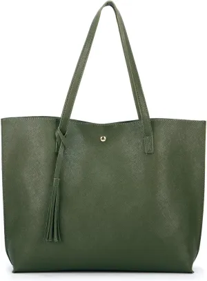 Women Tote Bags Top Handle Satchel Handbags PU Faux Leather Tote Bag with Tassel Shoulder Purse
