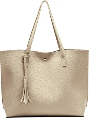 Women Tote Bags Top Handle Satchel Handbags PU Faux Leather Tote Bag with Tassel Shoulder Purse