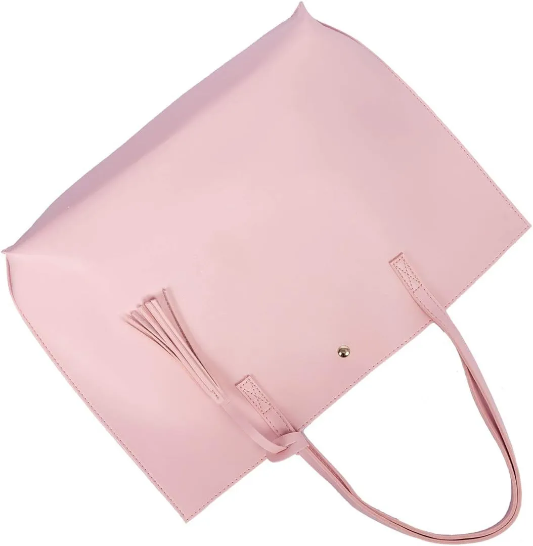 Women Tote Bags Top Handle Satchel Handbags PU Faux Leather Tote Bag with Tassel Shoulder Purse