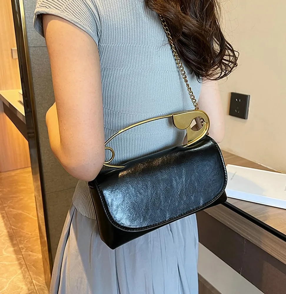 Women Vintage Chic Pin Shoulder Bag Chain Strap CrossBody Ladies Shoulder Purse