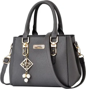 Women's Canvas Tote Bags with Zipper Genuine Leather Crossbody Bags for Women Vacation Versatile Bag(Dark Gray)