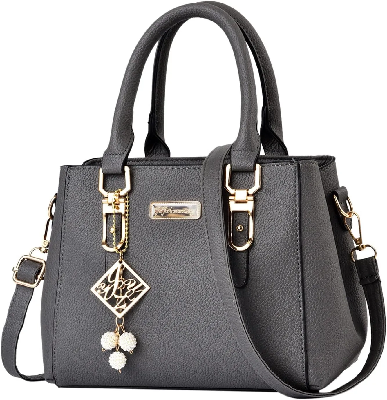 Women's Canvas Tote Bags with Zipper Genuine Leather Crossbody Bags for Women Vacation Versatile Bag(Dark Gray)