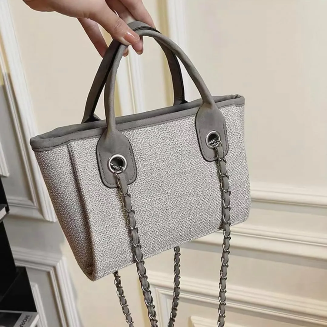 Women's Canvas Totes Chain Handbag Shoulder Crossbody Armpit Bag Beach Vacation Large Capacit Versatile Hobo Top Handle