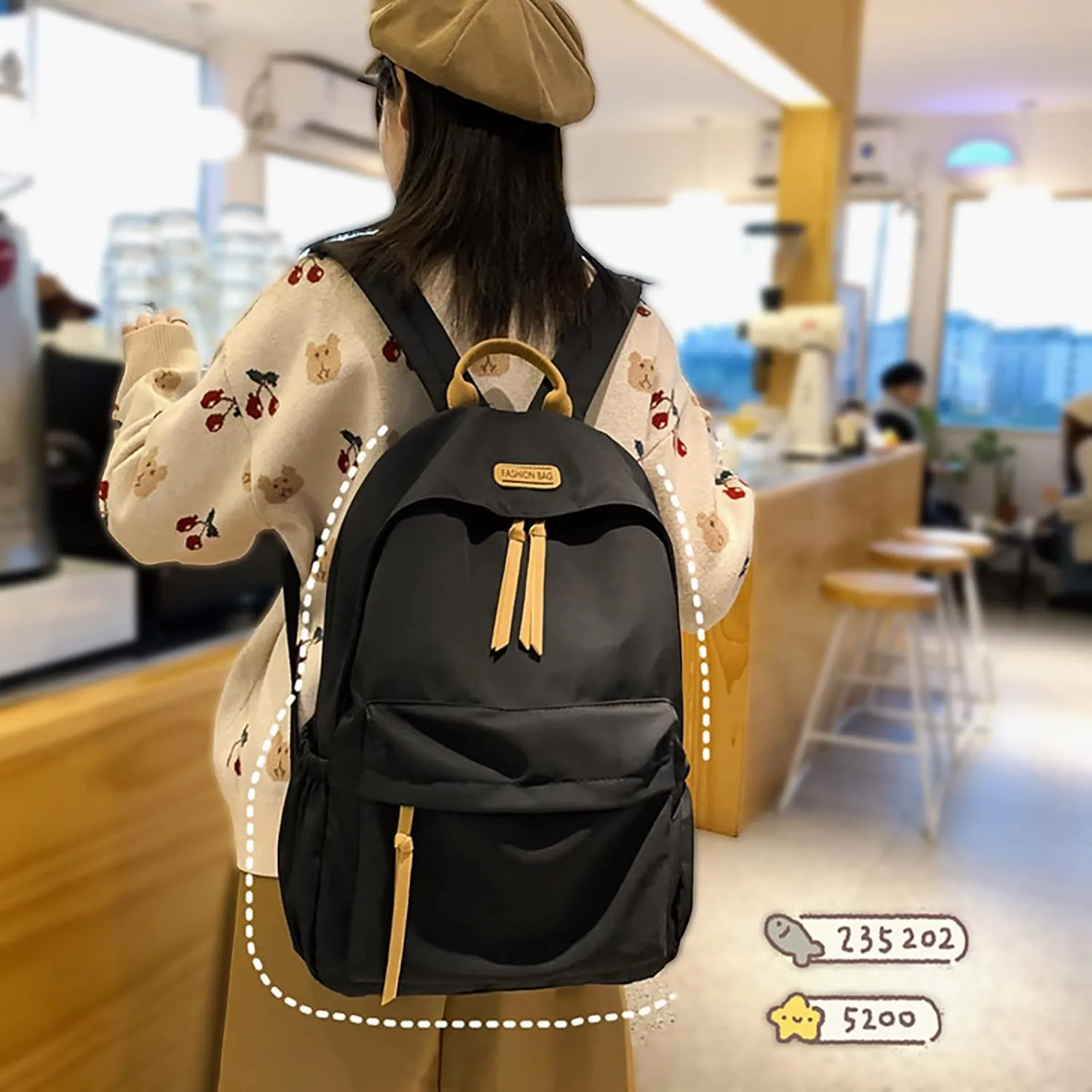 Women's Casual Fashion Backpack Lightweight Casual Comfortable Shoulder Lunch Bags Lightweight Nylon Backpacks(Black)