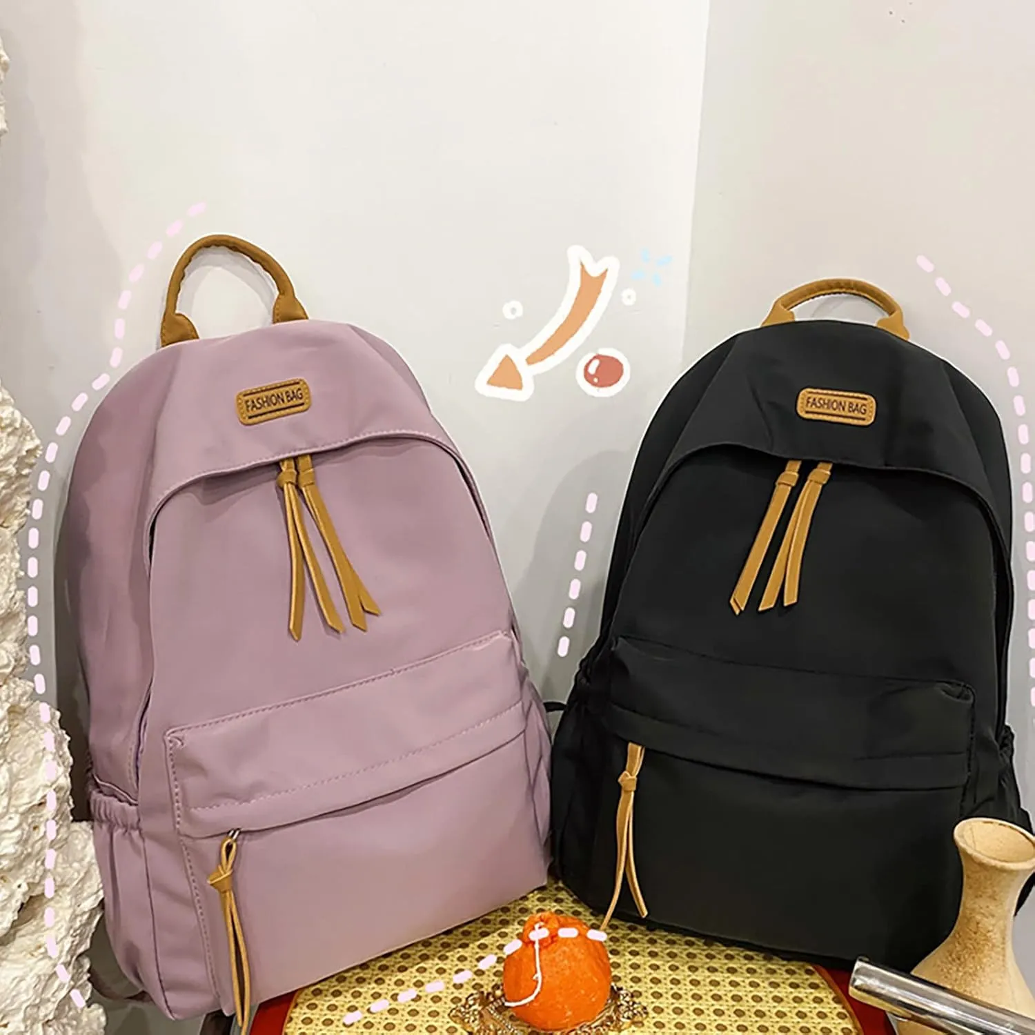 Women's Casual Fashion Backpack Lightweight Casual Comfortable Shoulder Lunch Bags Lightweight Nylon Backpacks(Black)