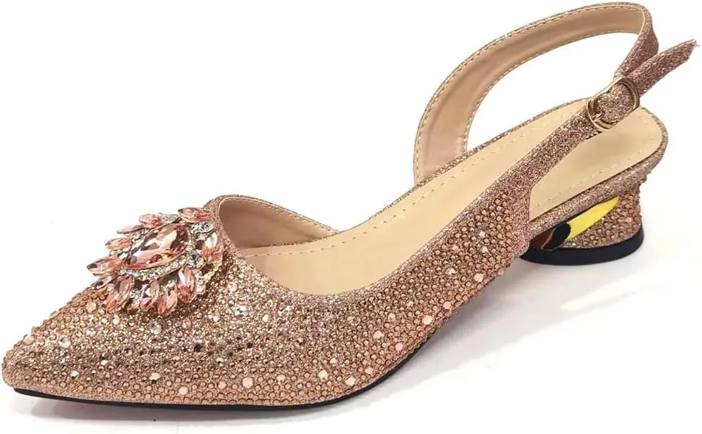 Women’S Champagne Rhinestone Embellished High Heels and Matching Bag Set for Elegant Parties
