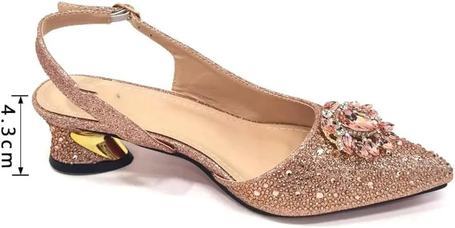 Women’S Champagne Rhinestone Embellished High Heels and Matching Bag Set for Elegant Parties