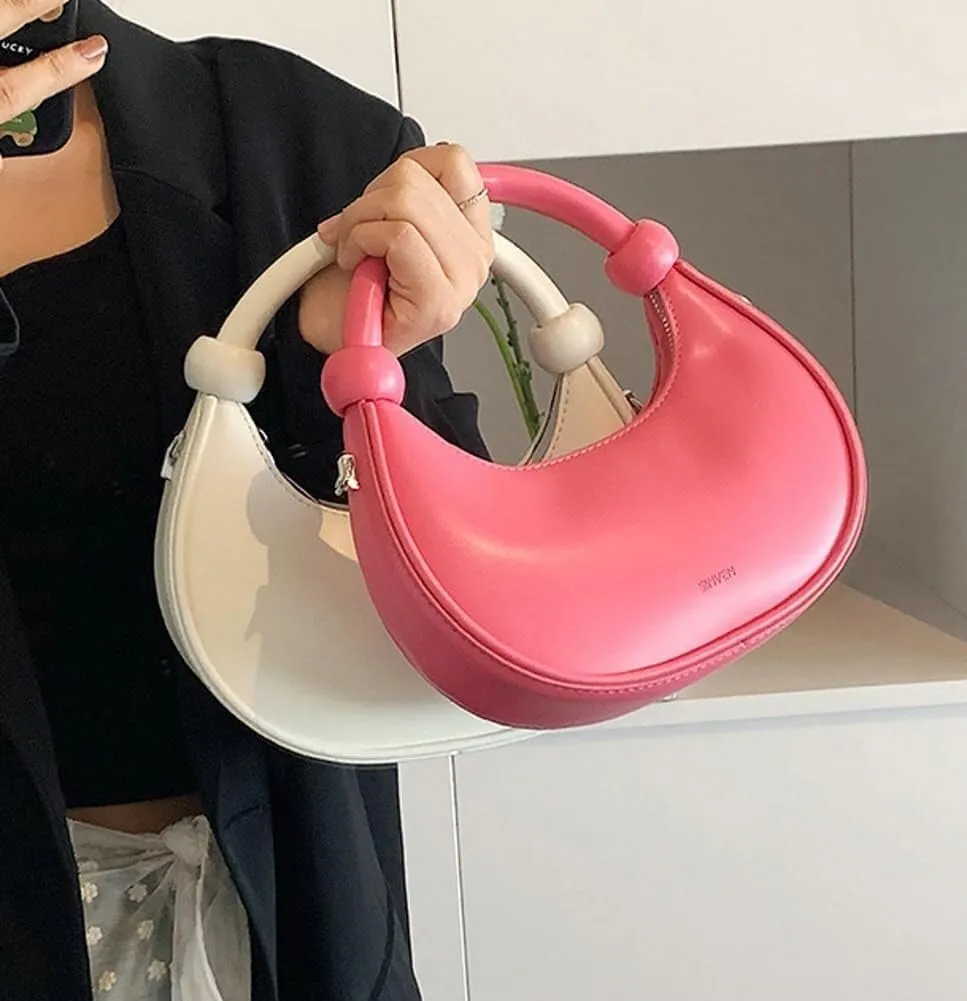 Women's Cute Y2k Style Crescent Shoulder & Crossbody Dumpling Totes Handbag Vegan Leather Clutch Satchel