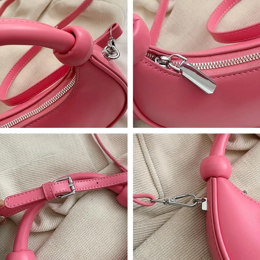 Women's Cute Y2k Style Crescent Shoulder & Crossbody Dumpling Totes Handbag Vegan Leather Clutch Satchel