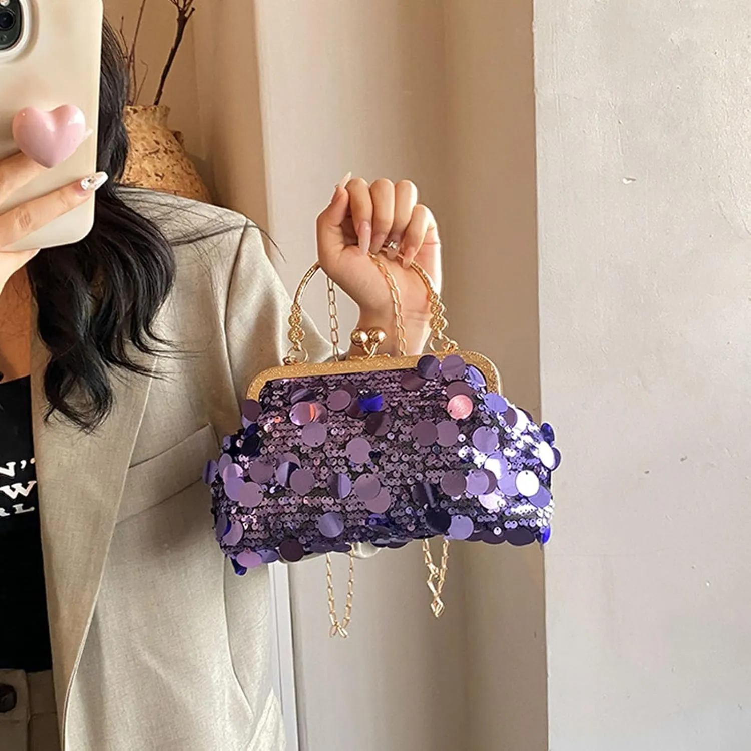 Women's Evening Handbag, Sparkly Sequin Evening Crossbody Bag, Top Handle Glitter Evening Bag, Bling Shoulder Clutch