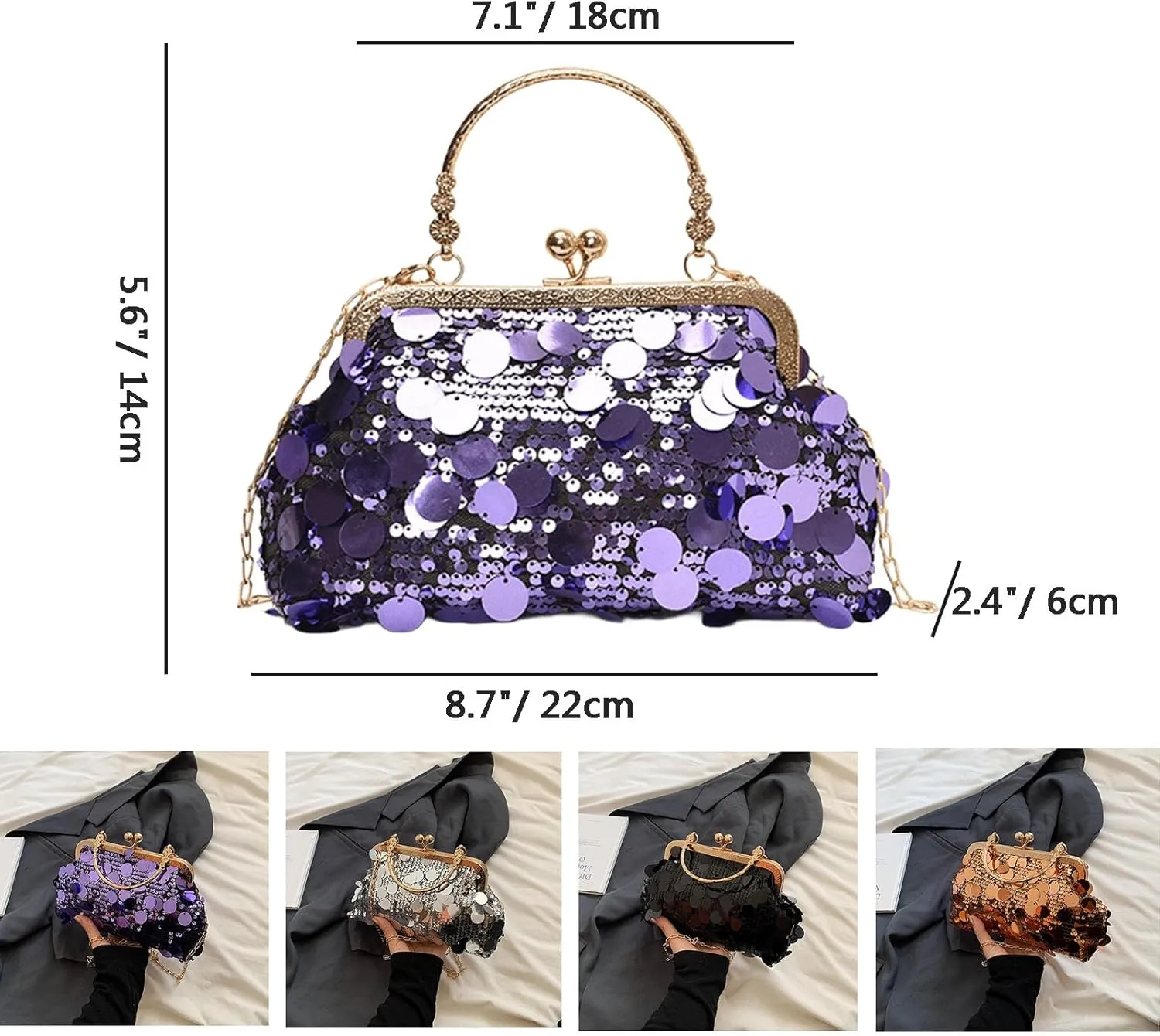 Women's Evening Handbag, Sparkly Sequin Evening Crossbody Bag, Top Handle Glitter Evening Bag, Bling Shoulder Clutch