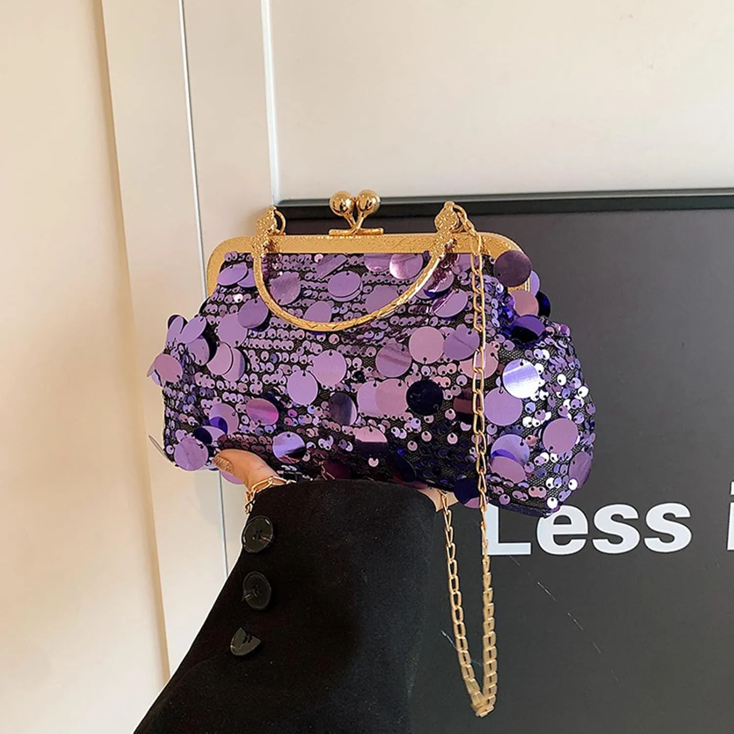 Women's Evening Handbag, Sparkly Sequin Evening Crossbody Bag, Top Handle Glitter Evening Bag, Bling Shoulder Clutch