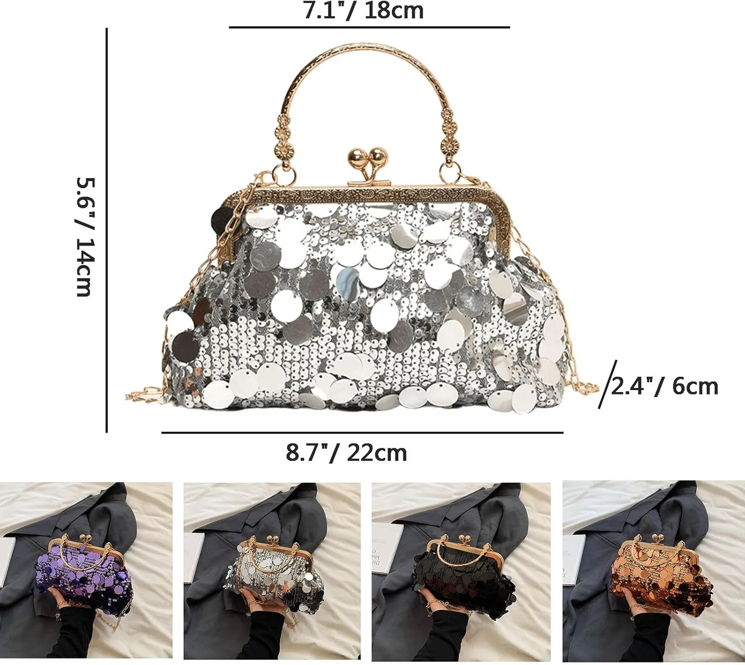 Women's Evening Handbag, Sparkly Sequin Evening Crossbody Bag, Top Handle Glitter Evening Bag, Bling Shoulder Clutch