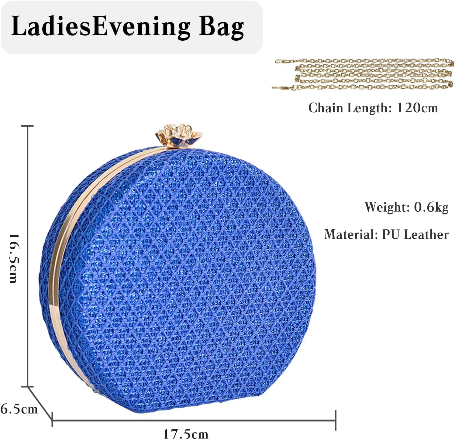 Women's Evening Handbags Luxury Round Clutch Purse Shoulder Bag with PU Leather