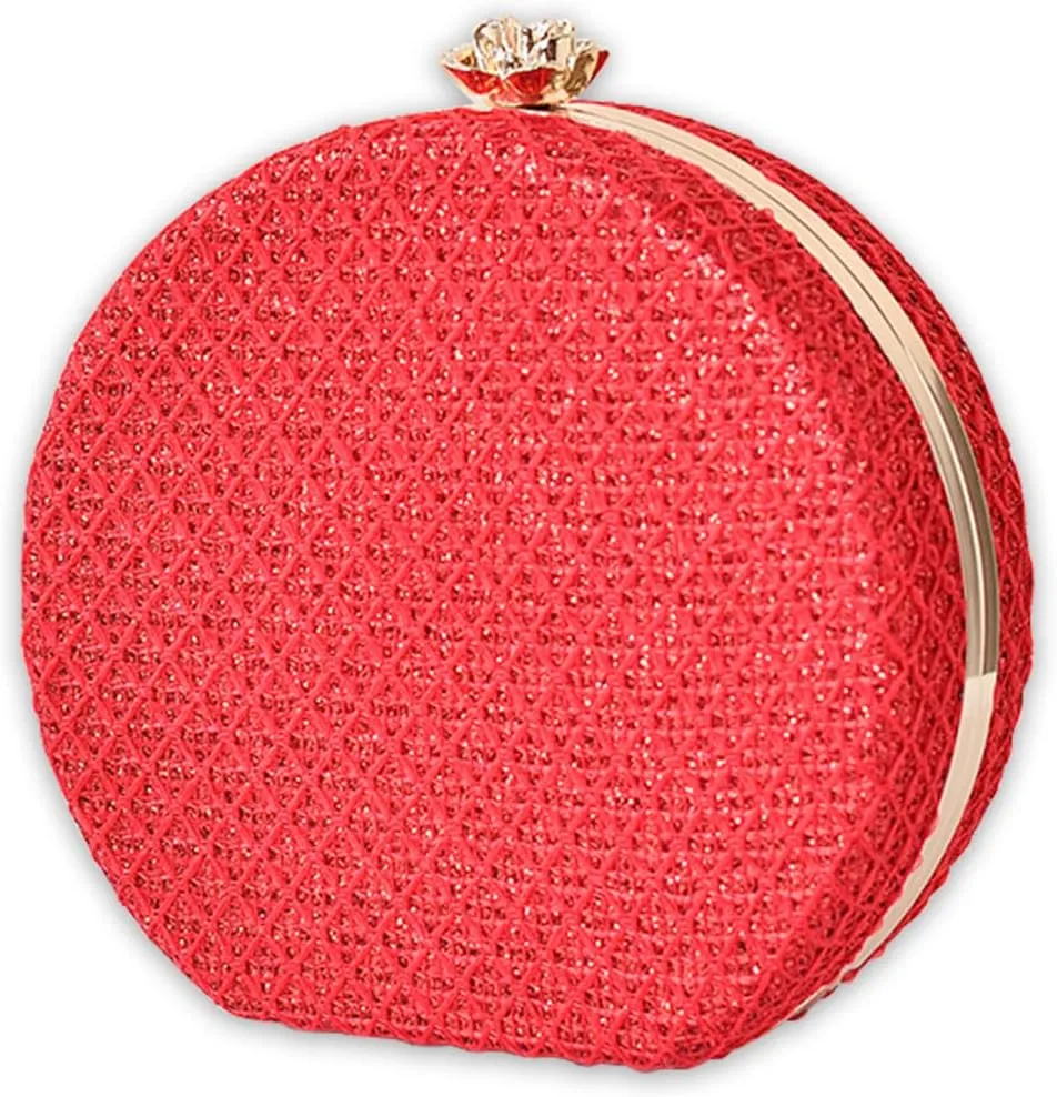 Women's Evening Handbags Luxury Round Clutch Purse Shoulder Bag with PU Leather