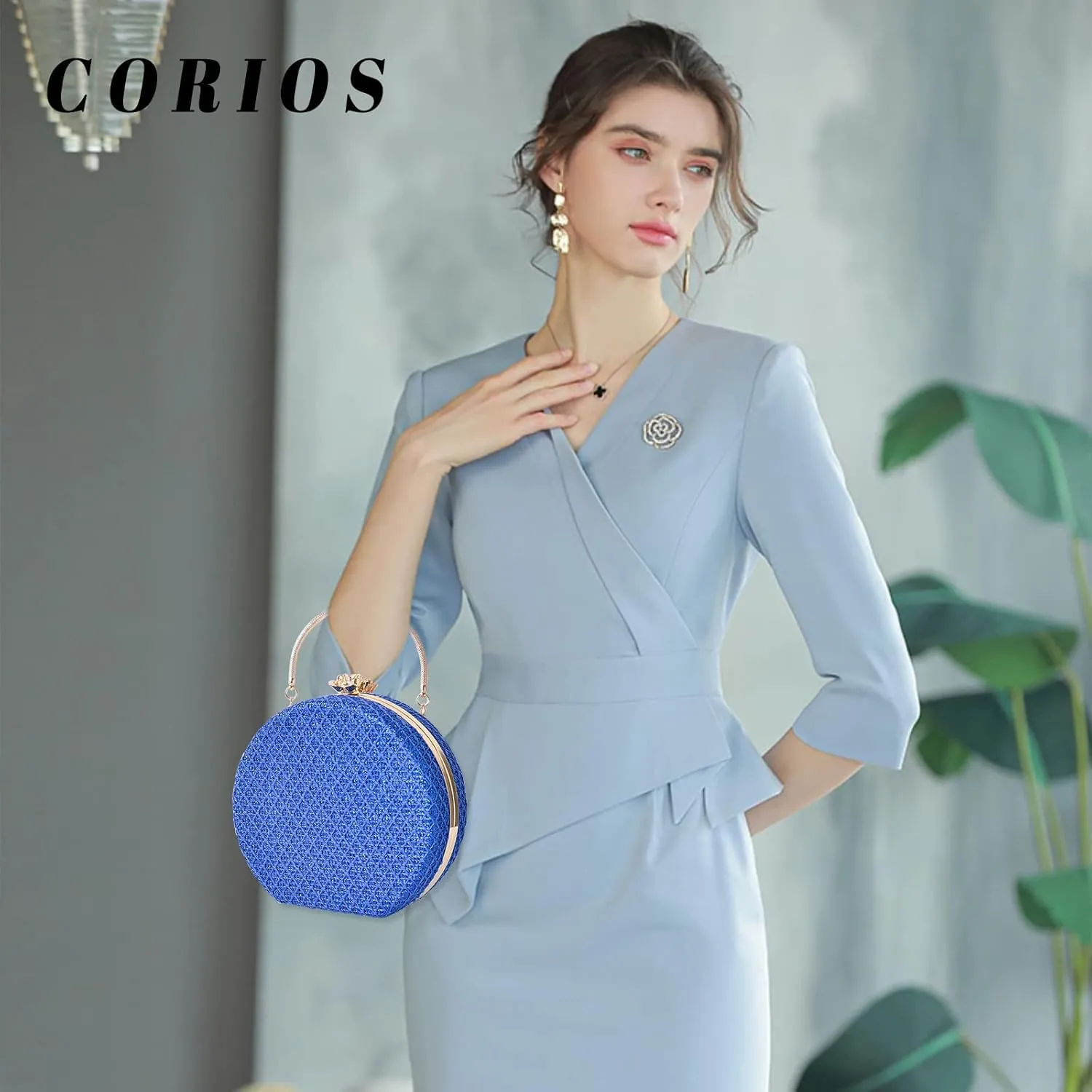 Women's Evening Handbags Luxury Round Clutch Purse Shoulder Bag with PU Leather