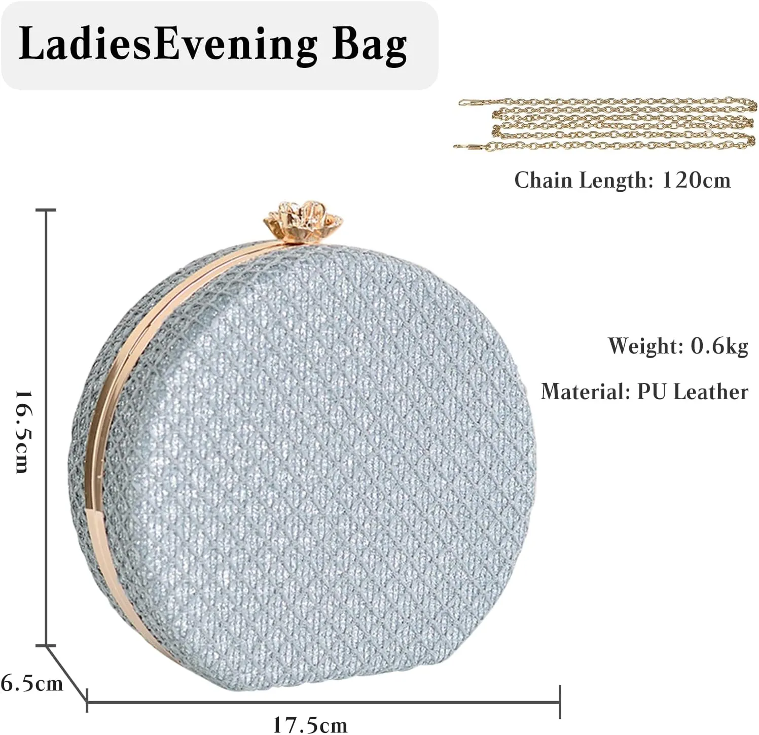 Women's Evening Handbags Luxury Round Clutch Purse Shoulder Bag with PU Leather