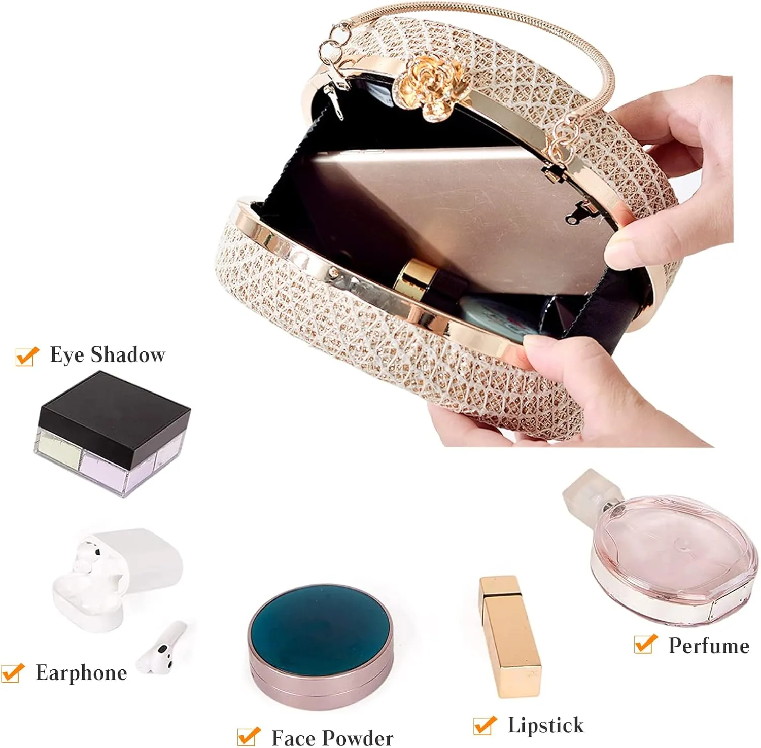 Women's Evening Handbags Luxury Round Clutch Purse Shoulder Bag with PU Leather