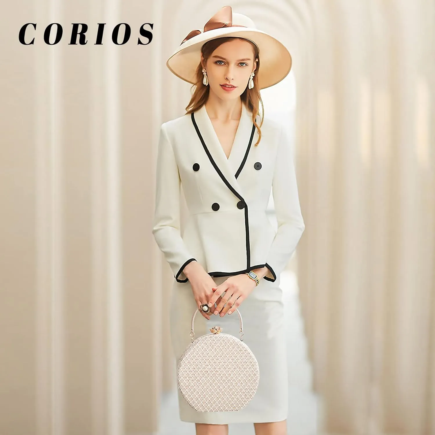 Women's Evening Handbags Luxury Round Clutch Purse Shoulder Bag with PU Leather