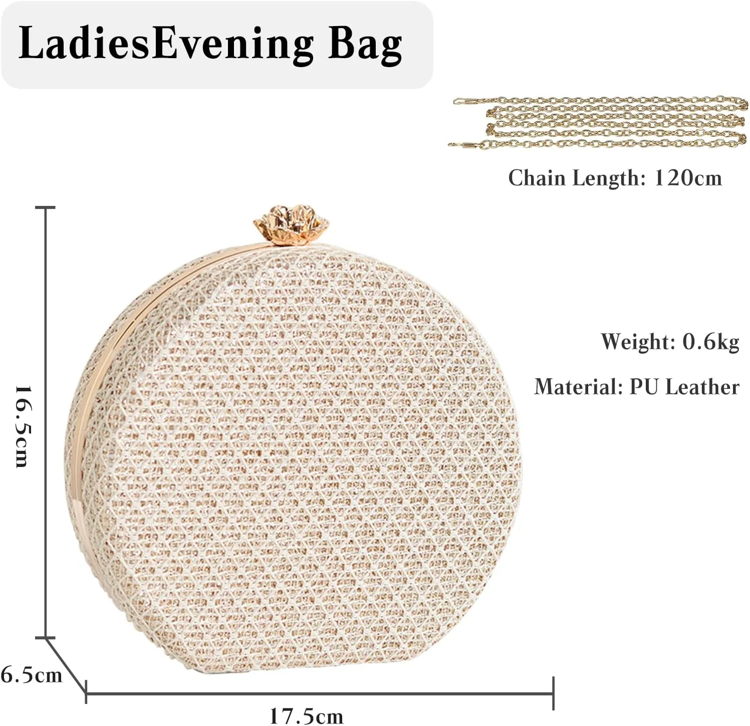 Women's Evening Handbags Luxury Round Clutch Purse Shoulder Bag with PU Leather