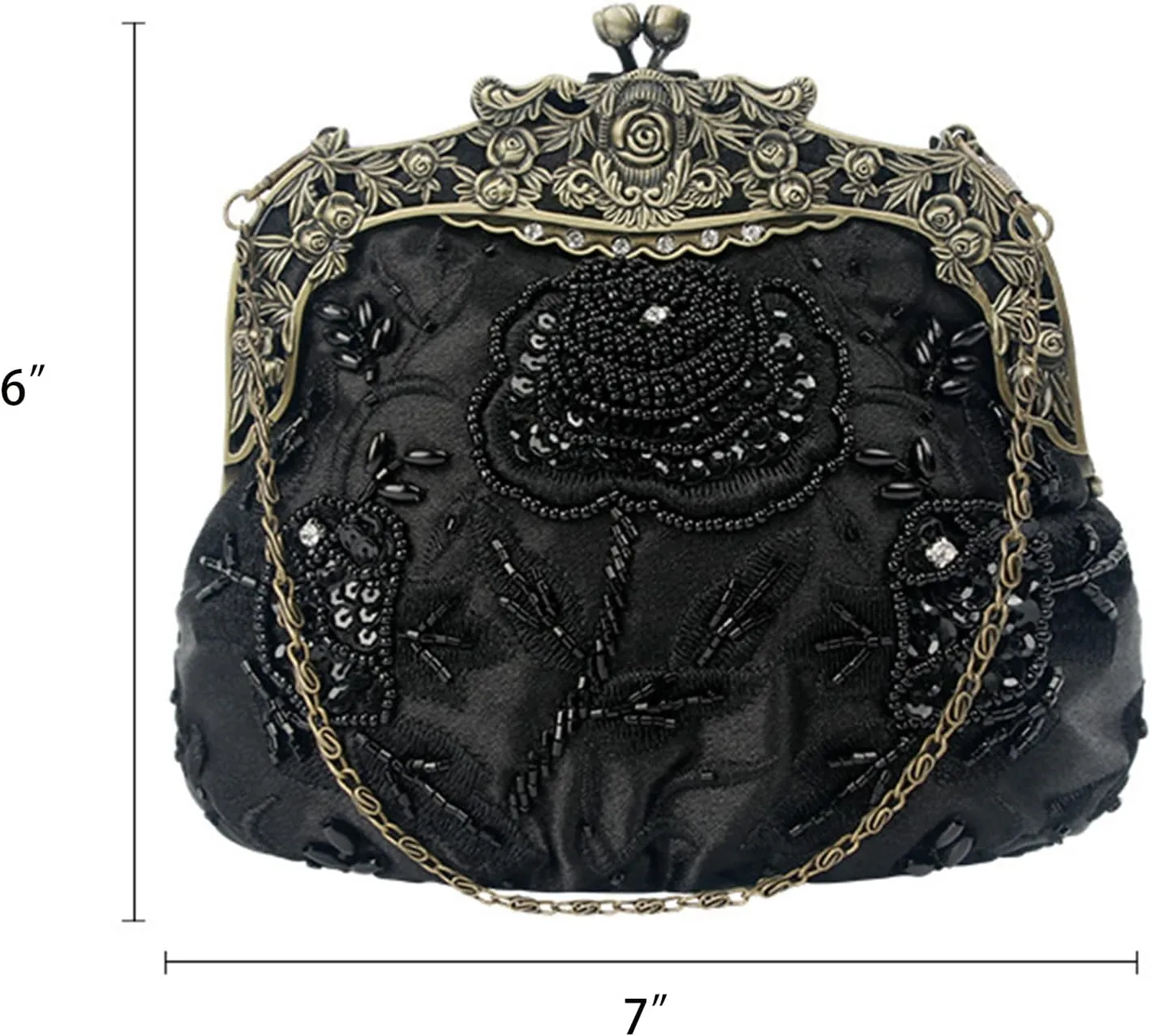 Women's Evening Vintage Beaded Sequin Flower Floral Embroidery Handbags Crossbody Bag for Bridal Wedding Party Prom