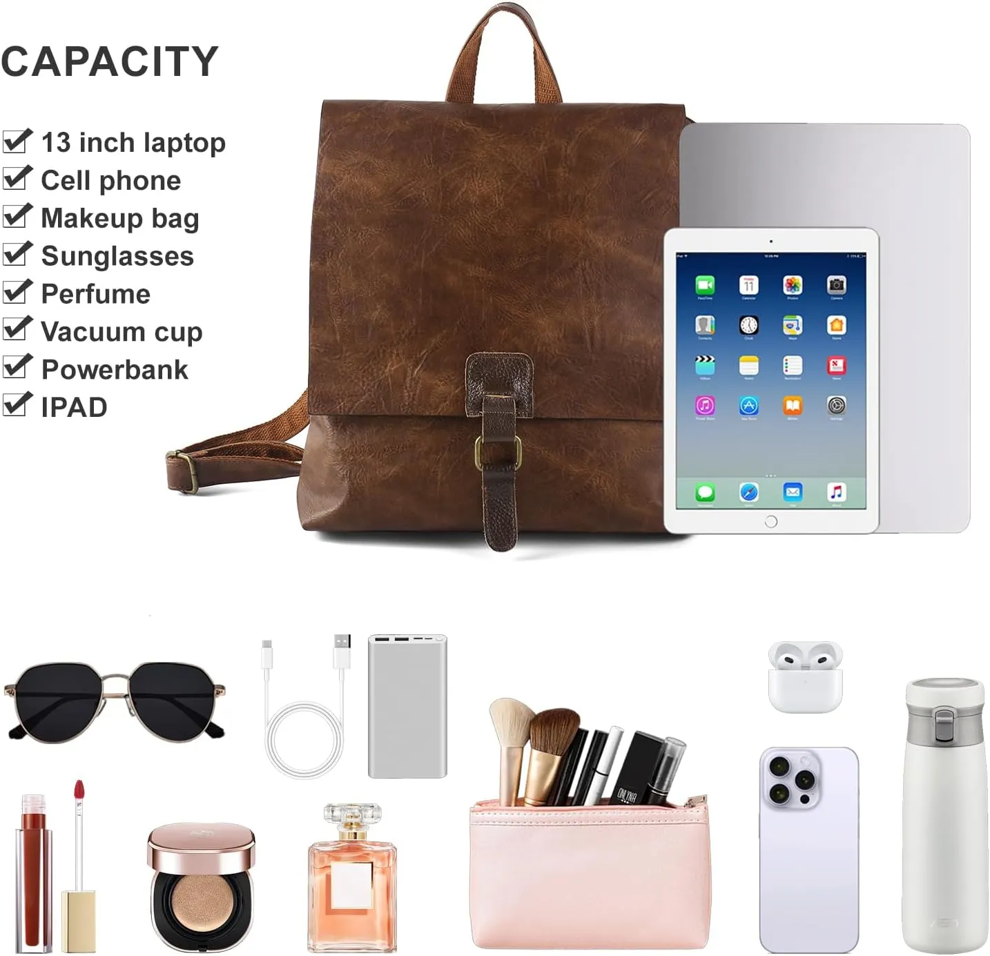 Women's Fashion Backpack Purse Multipurpose Design Convertible Satchel Handbags Shoulder Bag Travel bag (Brown)