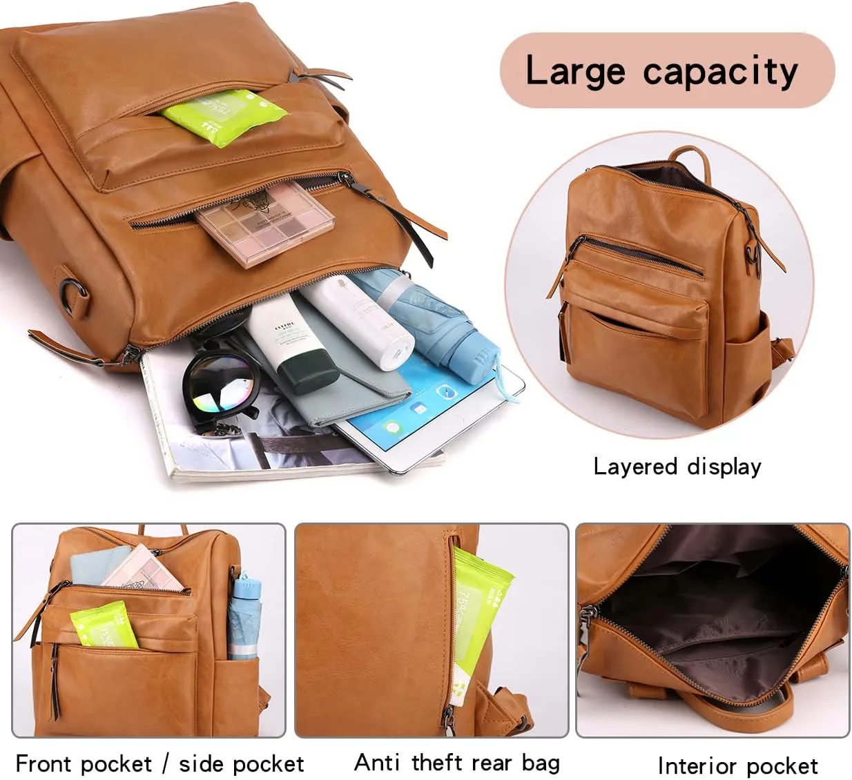 Women's Fashion Backpack Purse Multipurpose Design Convertible Satchel Handbags Shoulder Bag Travel bag