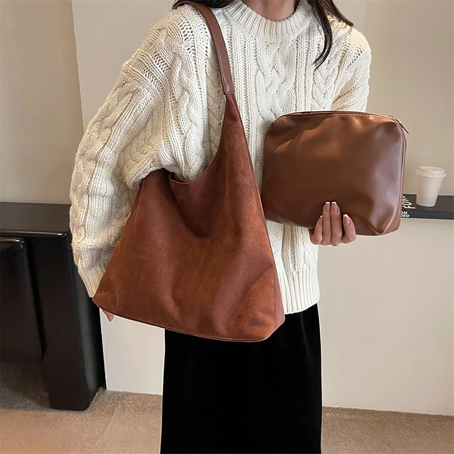 Women's Fashion Handbags Designer Satchel Handbags Top-Handle Purses with Strap Lightweight Daily Work Bag(Brown)