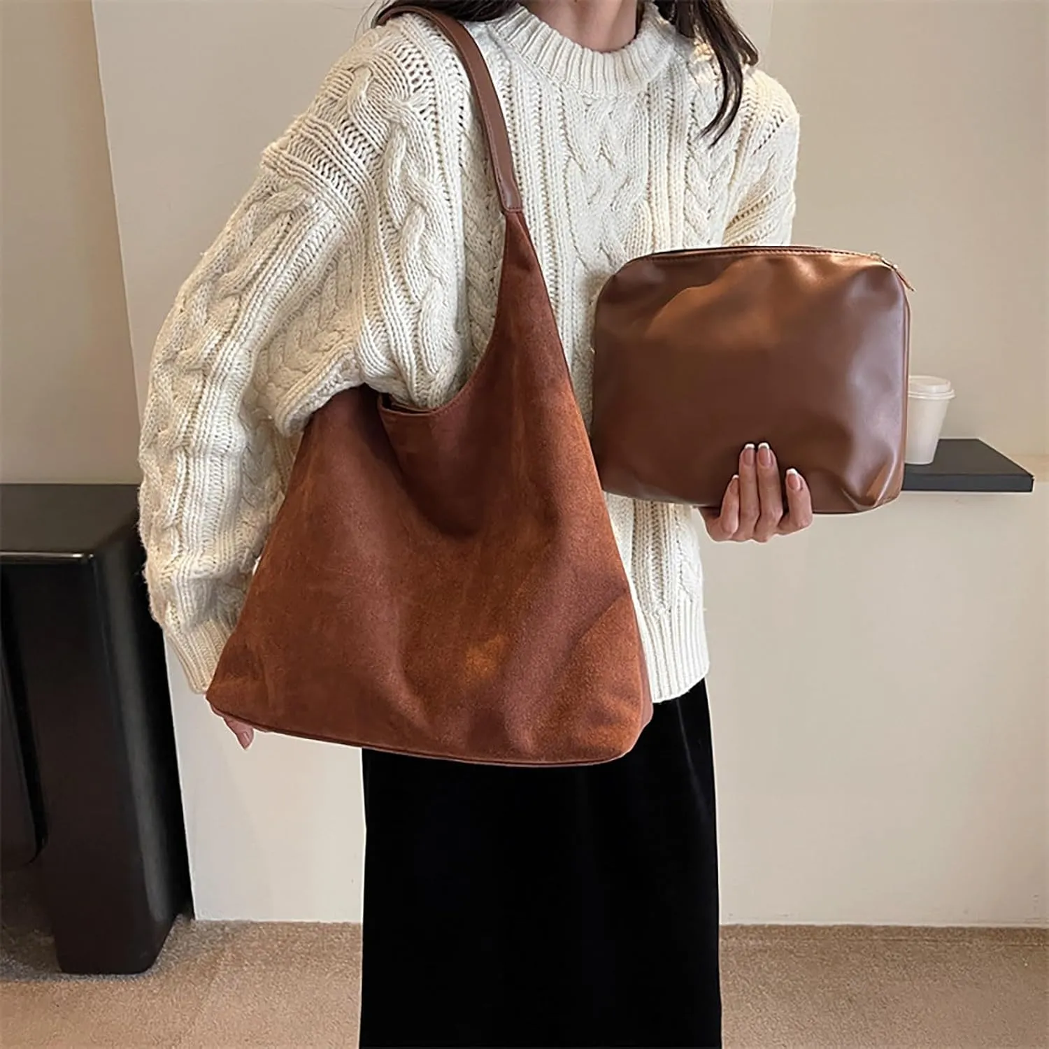 Women's Fashion Handbags Designer Satchel Handbags Top-Handle Purses with Strap Lightweight Daily Work Bag(Brown)