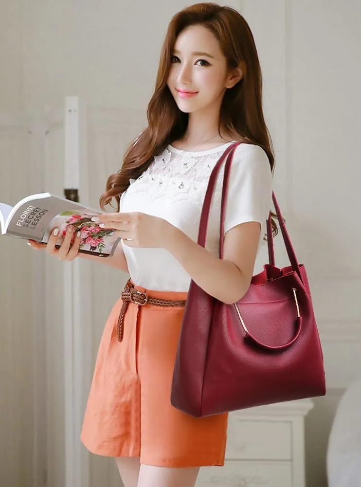 Women's Fashion Tote Bags Vegan Leather 4pcs Satchel Purse Oversized Shoulder Crossbody Handbags